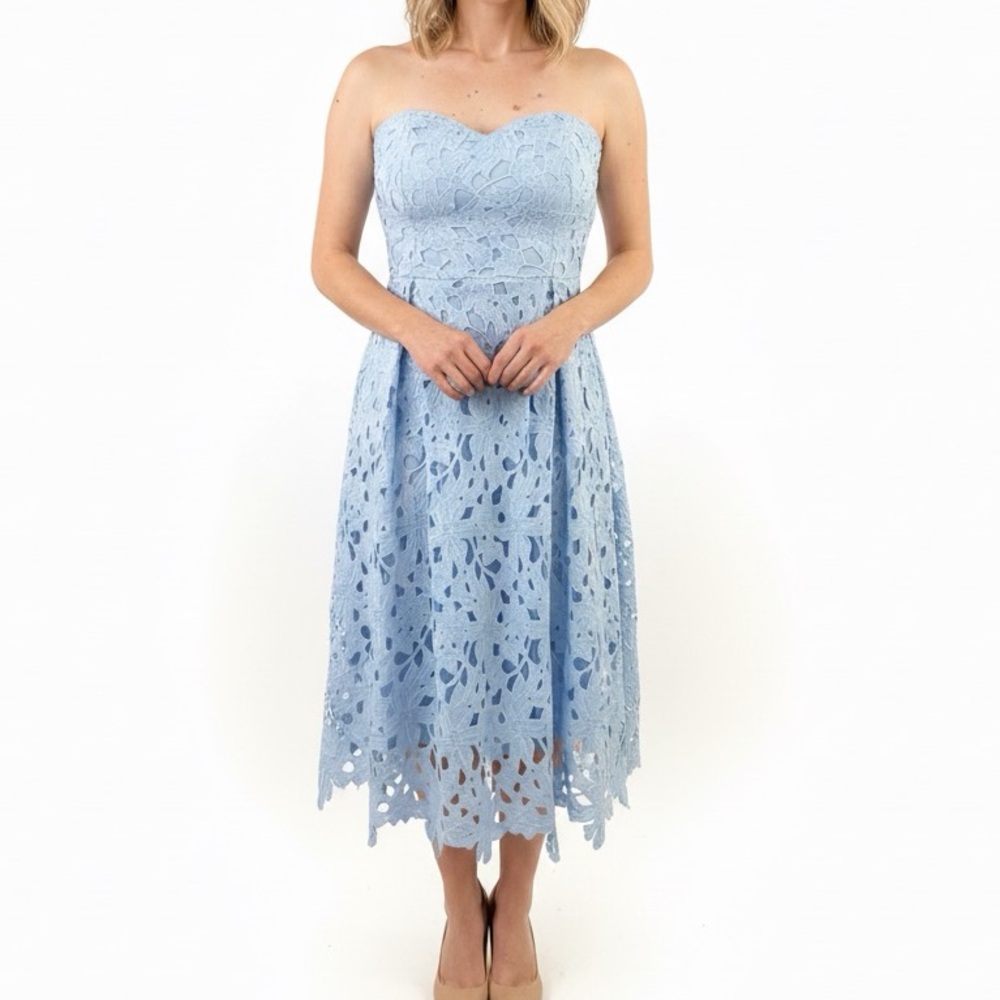 Alya Light Blue Strapless Lace Dress